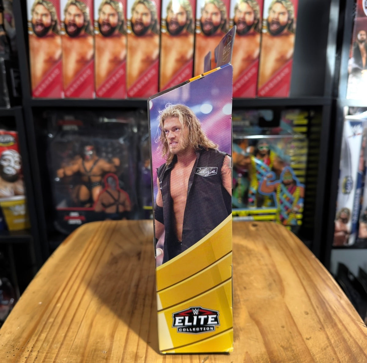 WWE Elite Collection Edge action figure box side with full-body promo photo