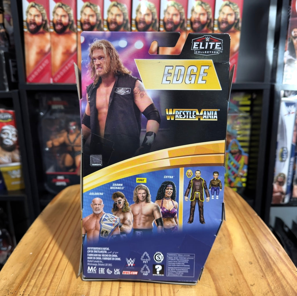 WWE Elite Collection Edge action figure box back with character lineup and details