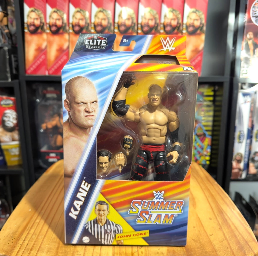 Kane WWE Elite SummerSlam action figure in window box with armored wrestling figure