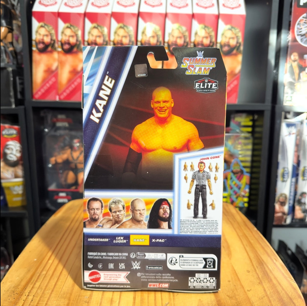 Kane WWE Elite SummerSlam action figure box back with wrestler graphics and product details