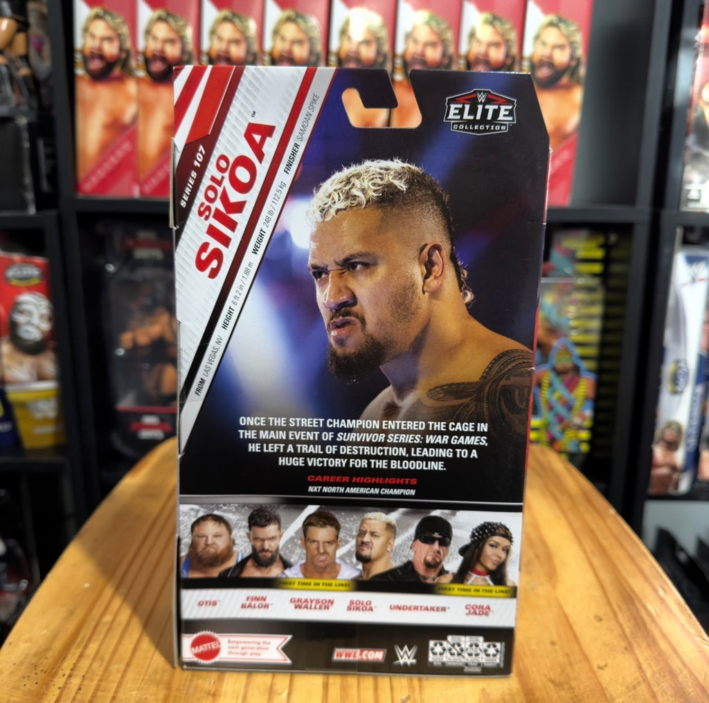 Solo Sikoa WWE Elite box with wrestler portrait and character bio panel