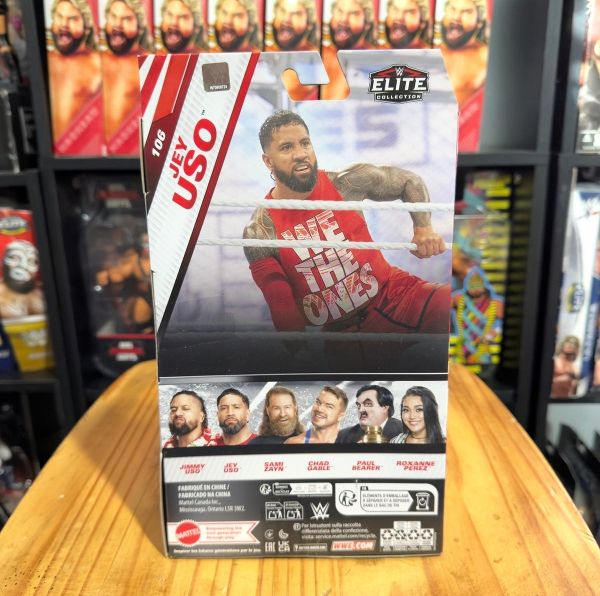 Jey Uso WWE Elite Collection 106 box, back panel with wrestler image and character list