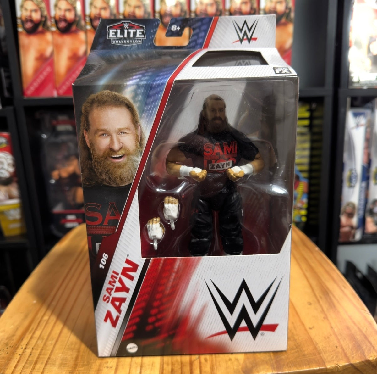 WWE Elite Collection action figure package showing Sami Zayn figure in blister