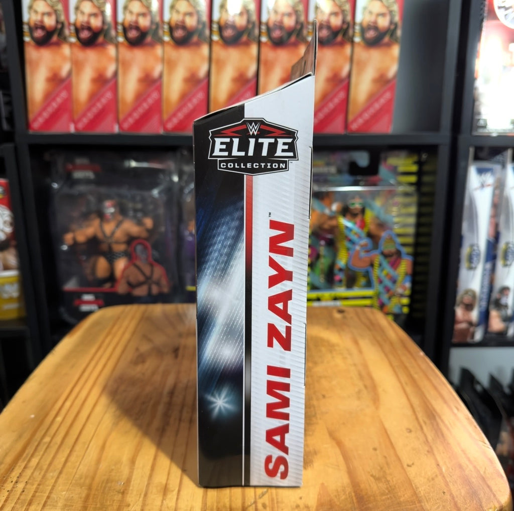 WWE Elite Collection action figure box side panel with SAMI ZAYN branding