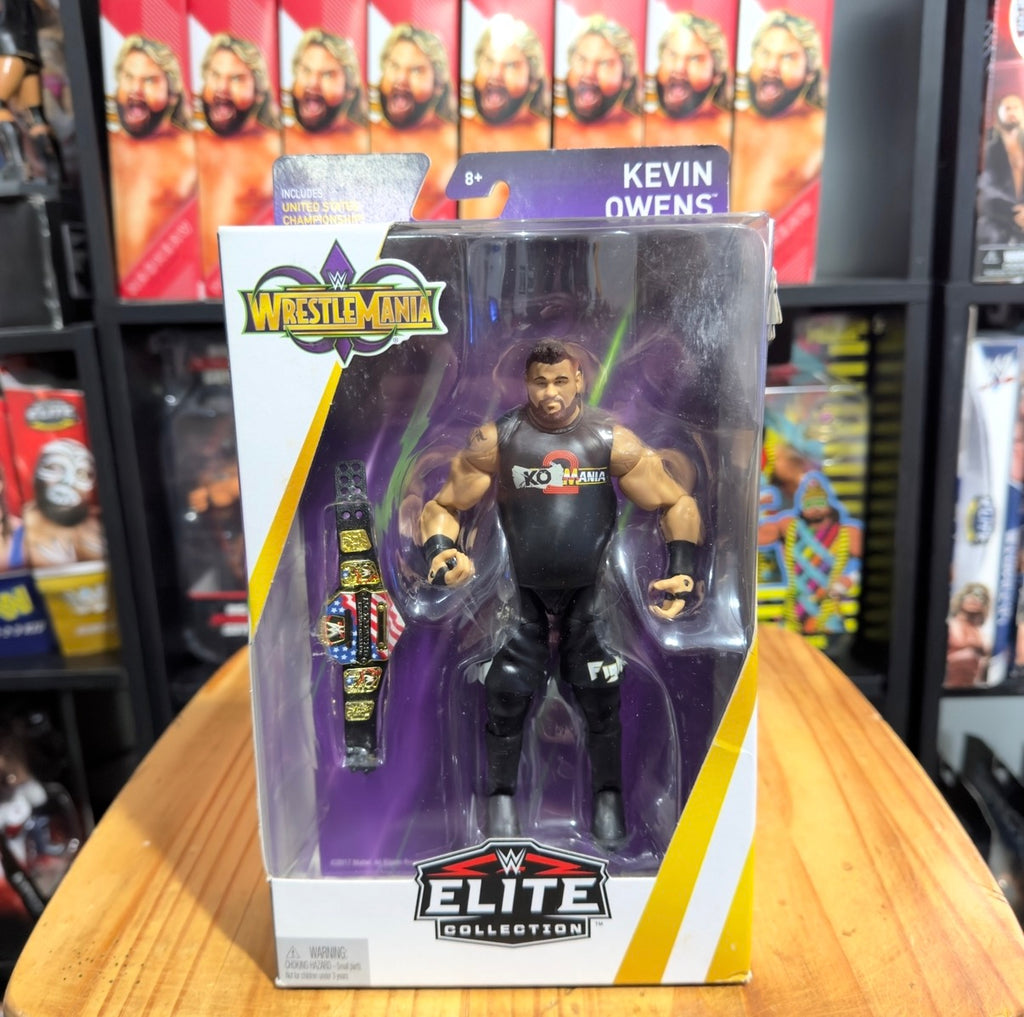 WWE Elite Collection action figure box with Kevin Owens figure behind plastic window
