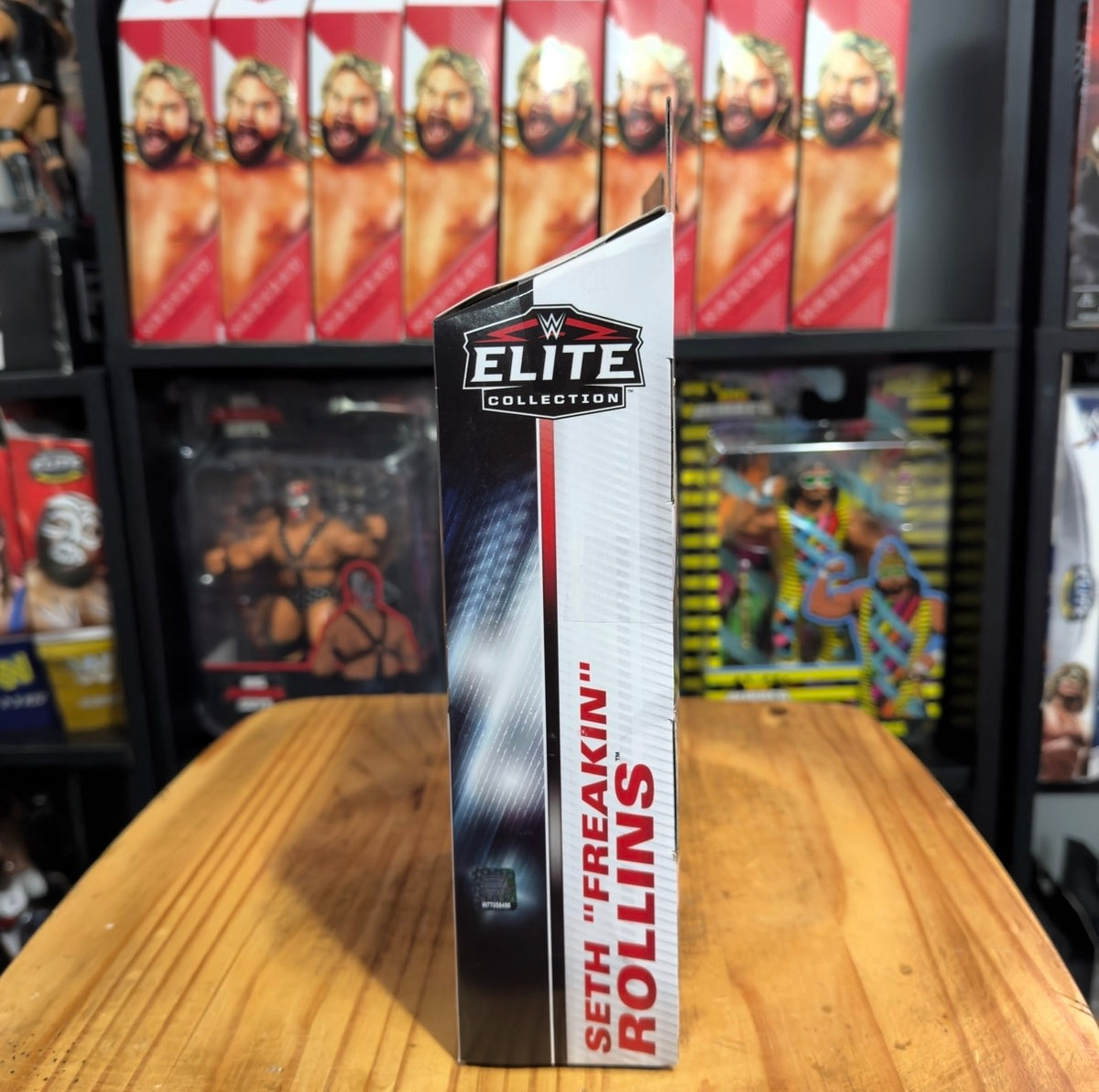 WWE Elite Collection box side with vertical Seth Rollins Rollins branding