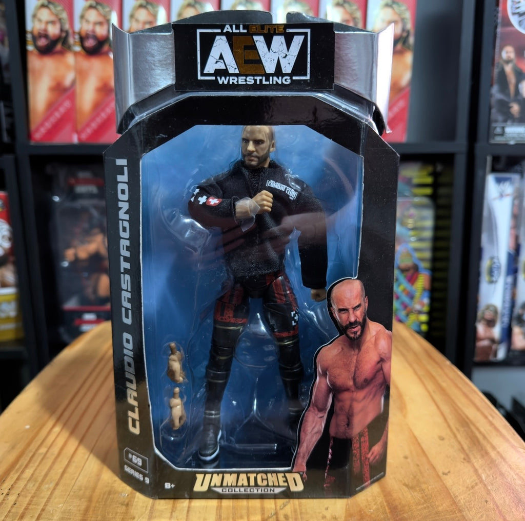 AEW Unmatched wrestling action figure box with figure in blue blister window