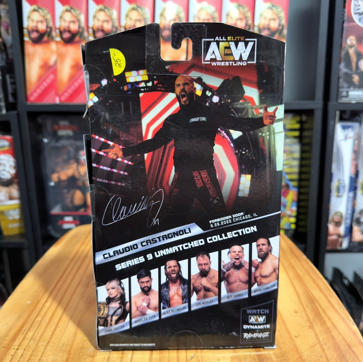 AEW Unmatched Collection box back with figure lineup and product details