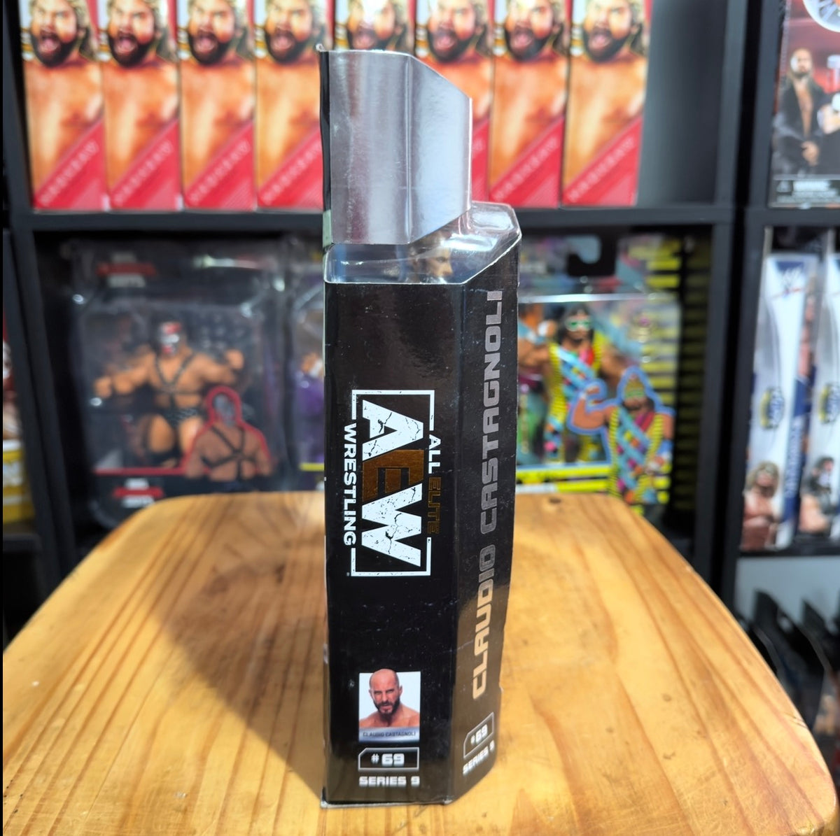 AEW Unmatched Series 9 wrestling figure box with Claudio Castagnoli side branding