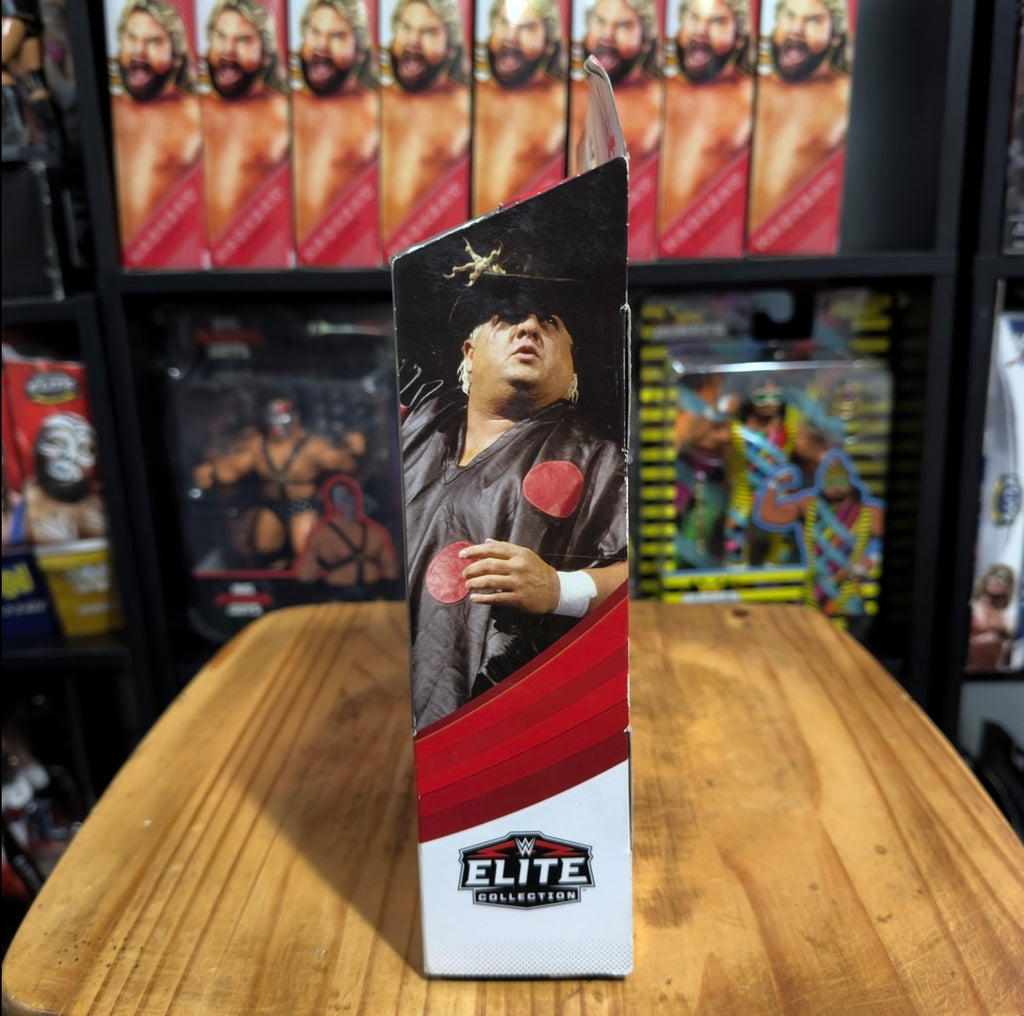 WWE Elite Collection action figure box side panel with Dusty Rhodes photo
