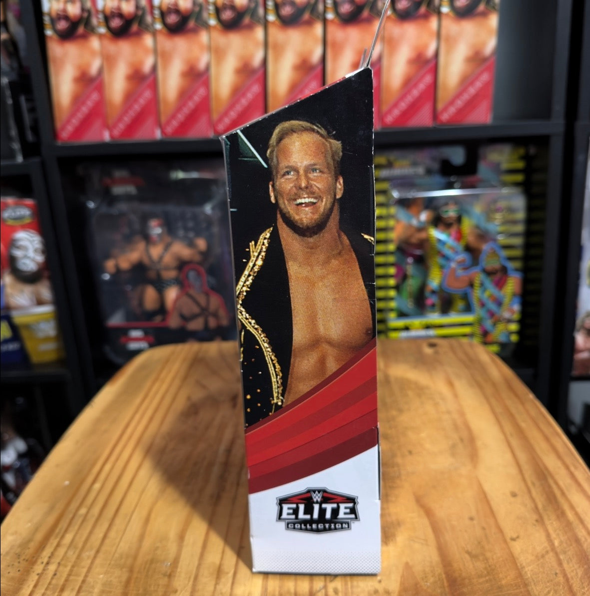 WWE Elite action figure box back panel with Steve Austin smiling in jacket