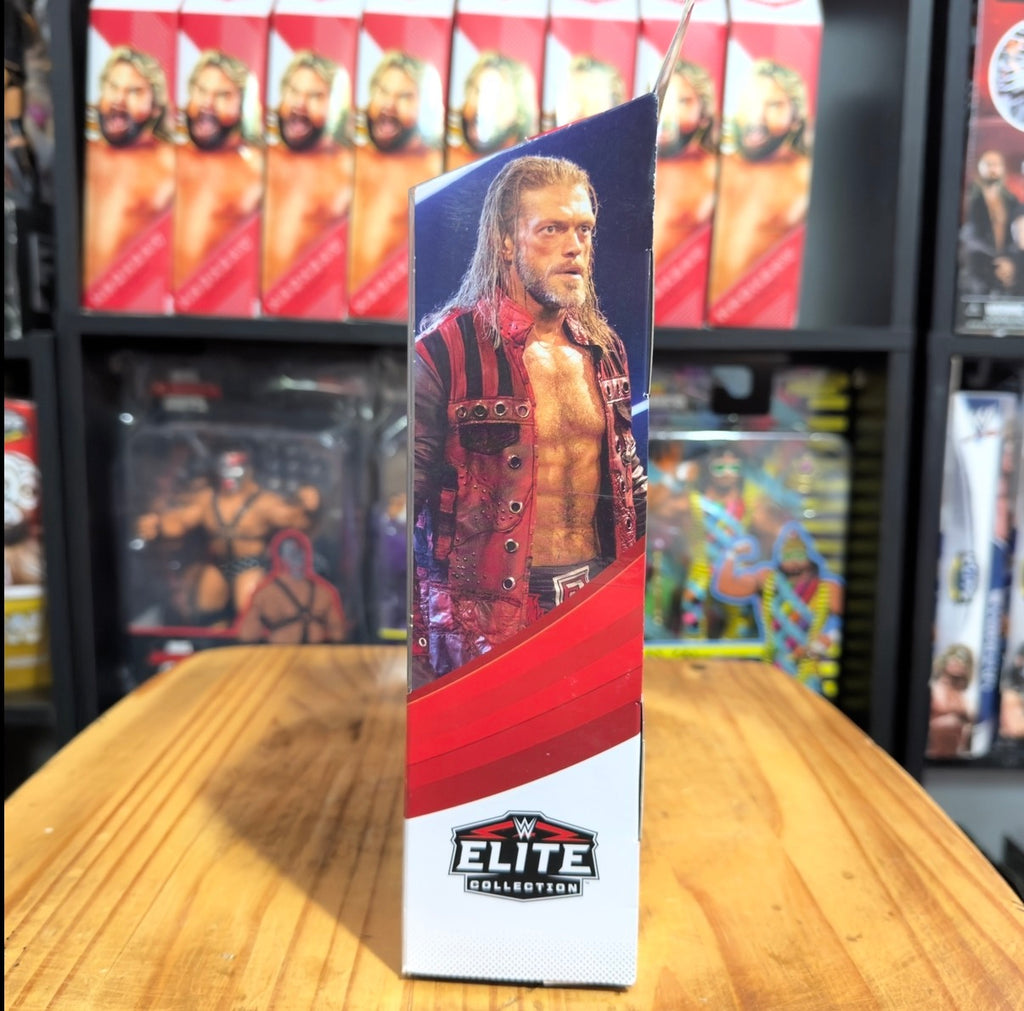 WWE Elite Collection Edge figure box side panel with wrestler portrait and logo