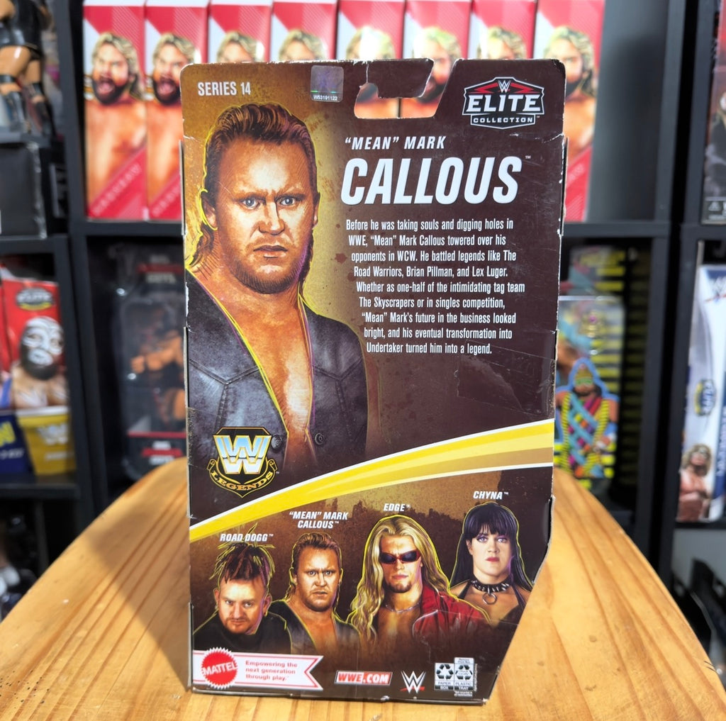 WWE Elite action figure back packaging with character images and WWE logos
