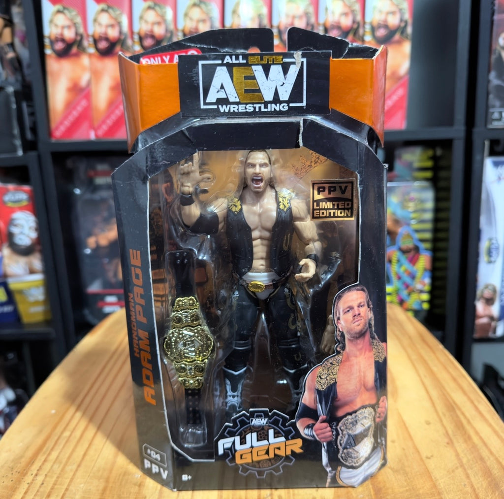 AEW wrestling action figure in retail box, Full Gear PPV, Limited Edition badge