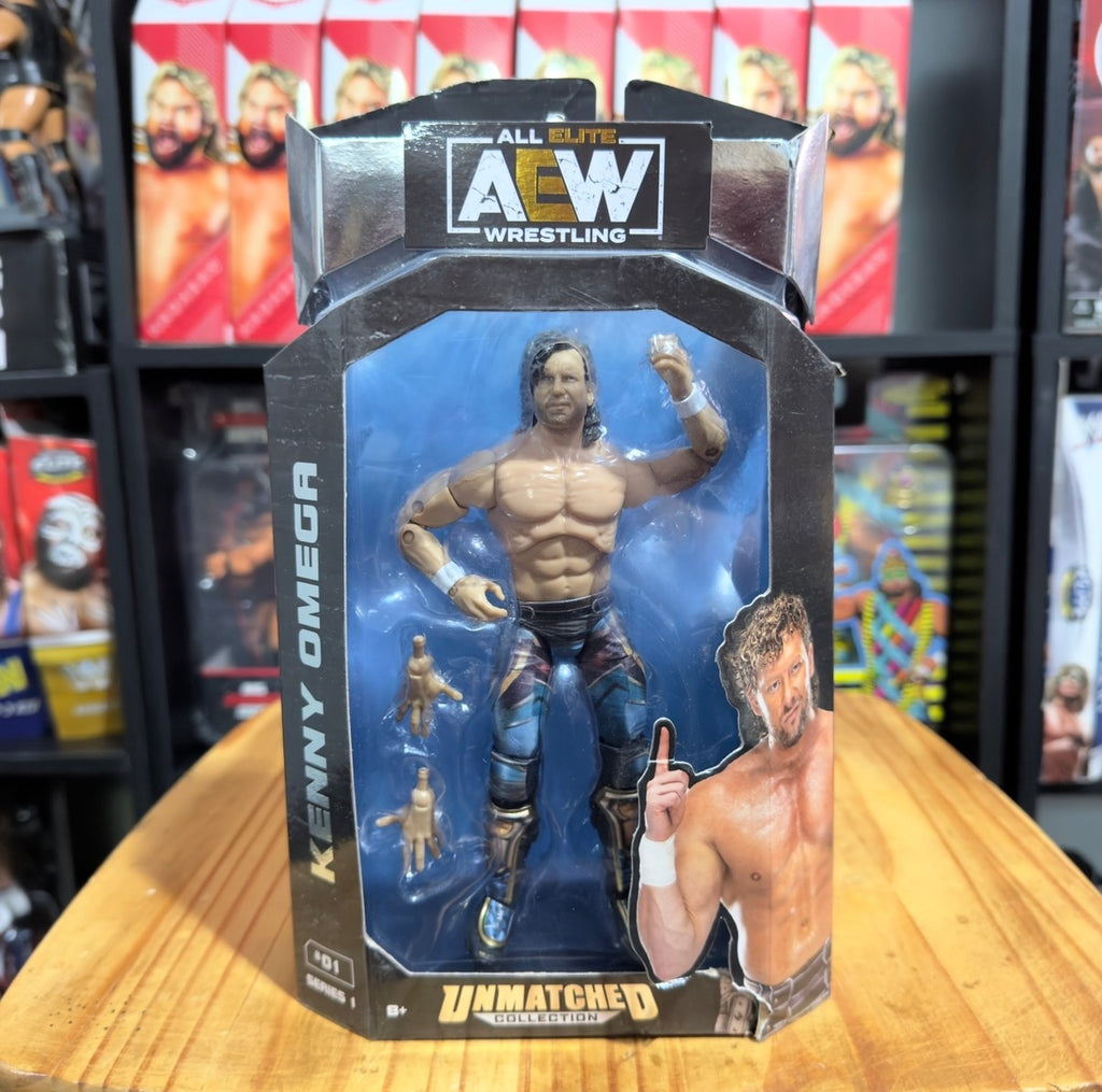 Kenny Omega AEW Unmatched Series 1 action figure blister box with character art