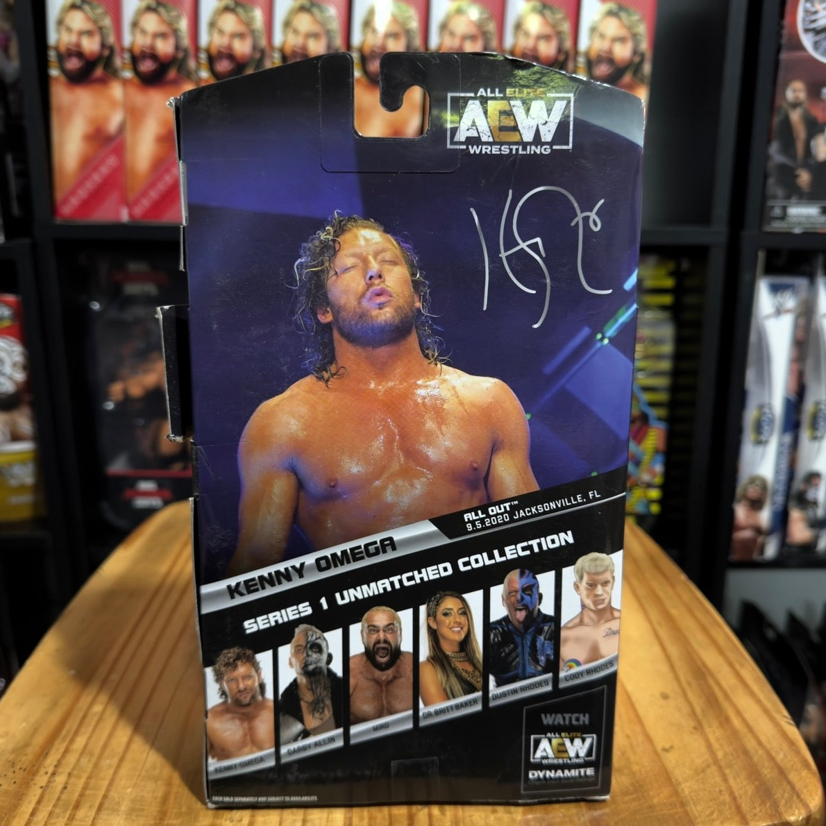 Kenny Omega AEW Unmatched Series 1 action figure box front with lineup panel