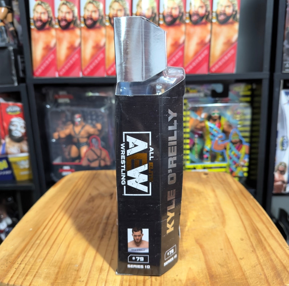 Kyle O'Reilly Unmatched Series 10 figure box, AEW Wrestling logo and side text