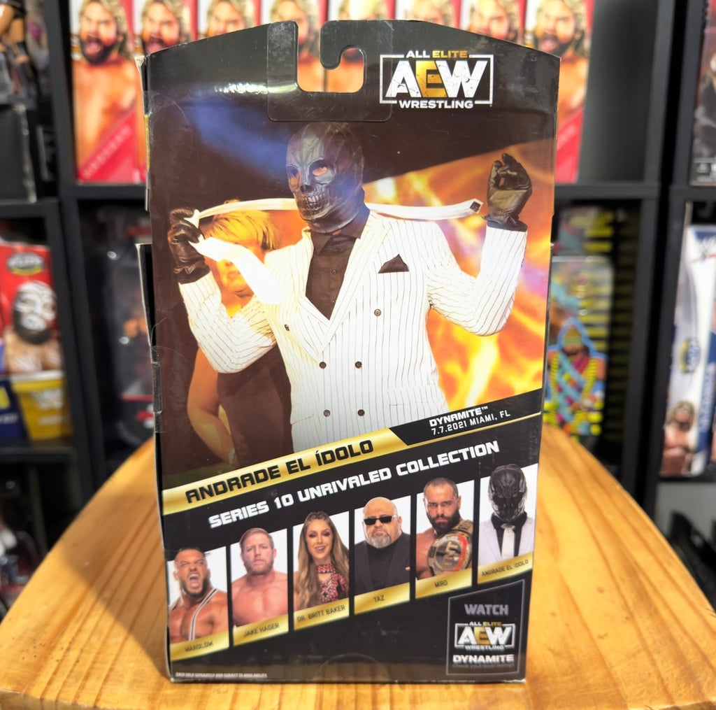 AEW wrestling figure box back with character artwork and series info
