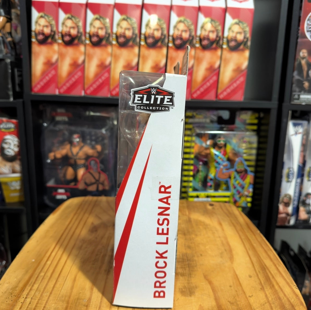 Brock Lesnar WWE Elite Collection action figure side box with vertical branding