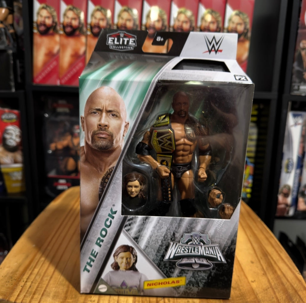 WWE Elite Collection WrestleMania 35 The Rock action figure box with window view