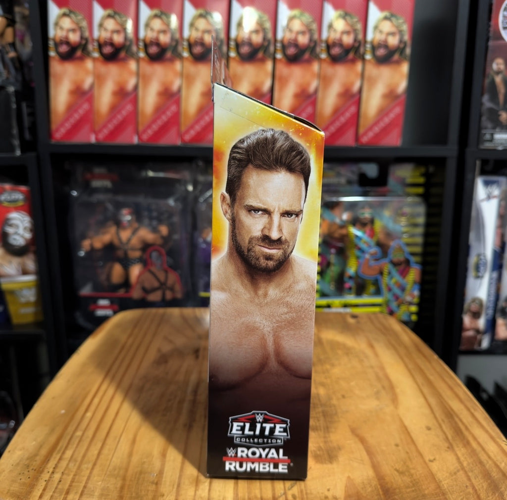 WWE Royal Rumble Elite action figure box back with large LA Knight portrait