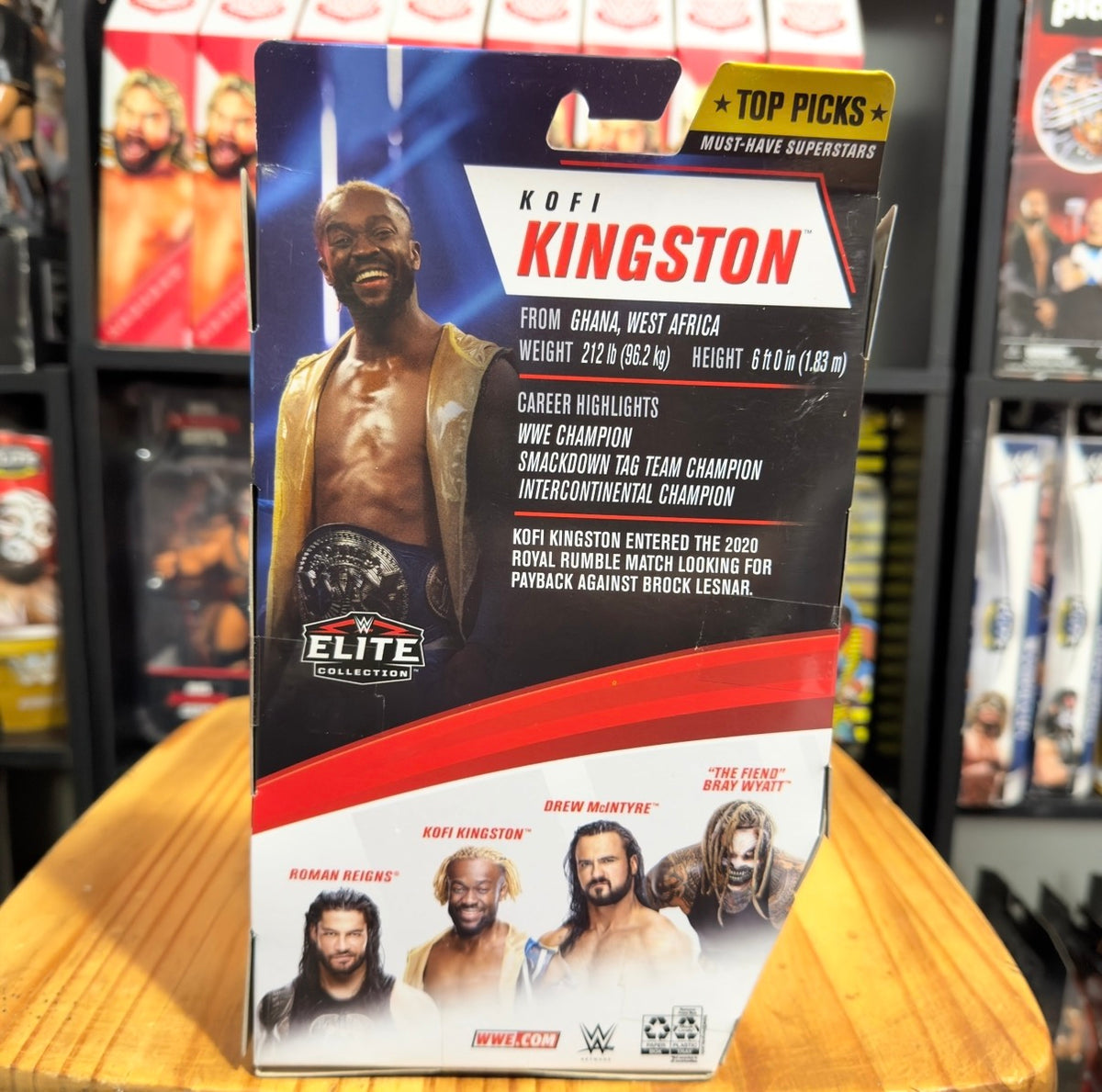 WWE Elite Collection Kofi Kingston Top Picks packaging with front character artwork