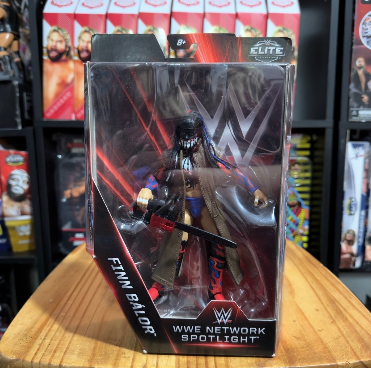 WWE Network Spotlight Finn Balor boxed action figure with black face mask and sword