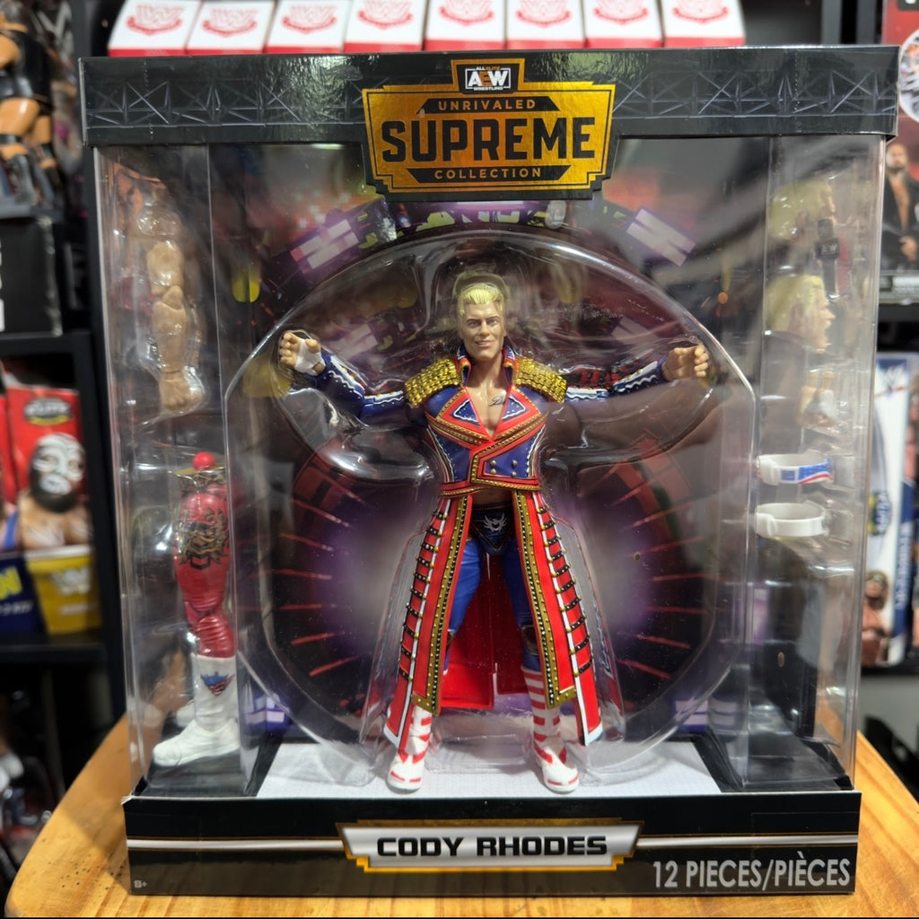 Cody Rhodes 12-piece action figure set box with posed figure and '12 pieces' label