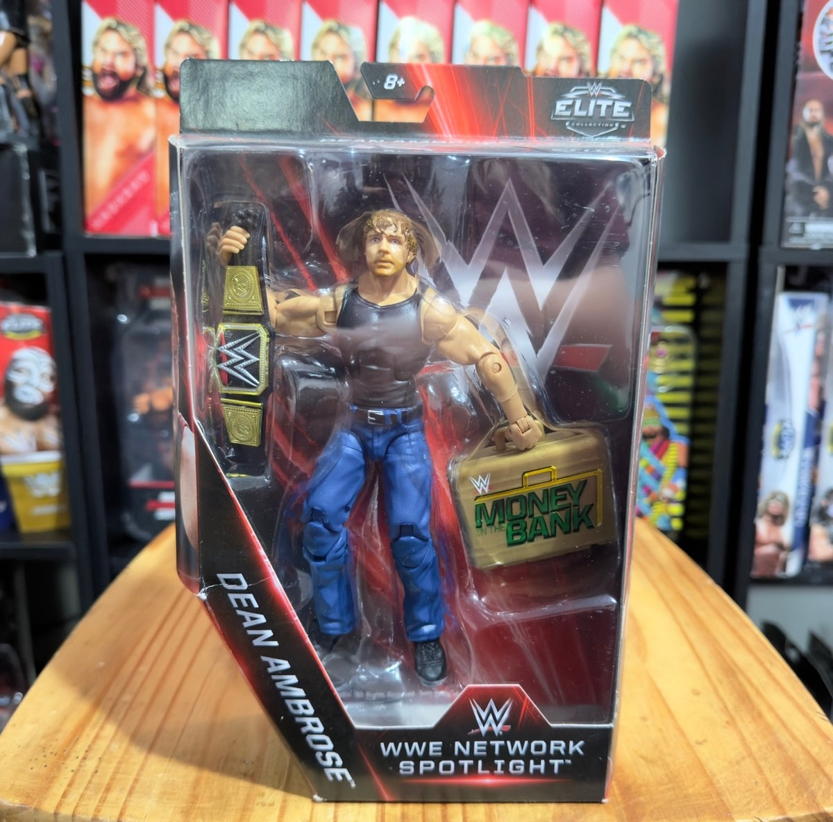 Dean Ambrose Elite action figure in blister packaging, WWE Network Spotlight theme