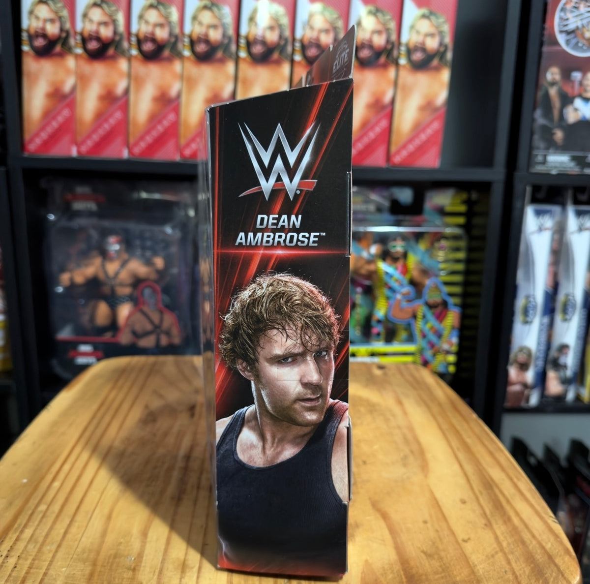 WWE Network Spotlight Dean Ambrose Elite action figure box, side panel with portrait