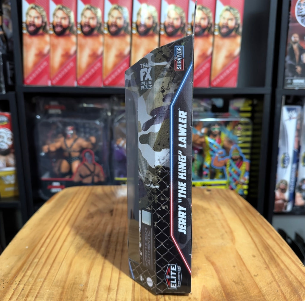 WWE Elite Survivor Series action figure box side with camo pattern and logos