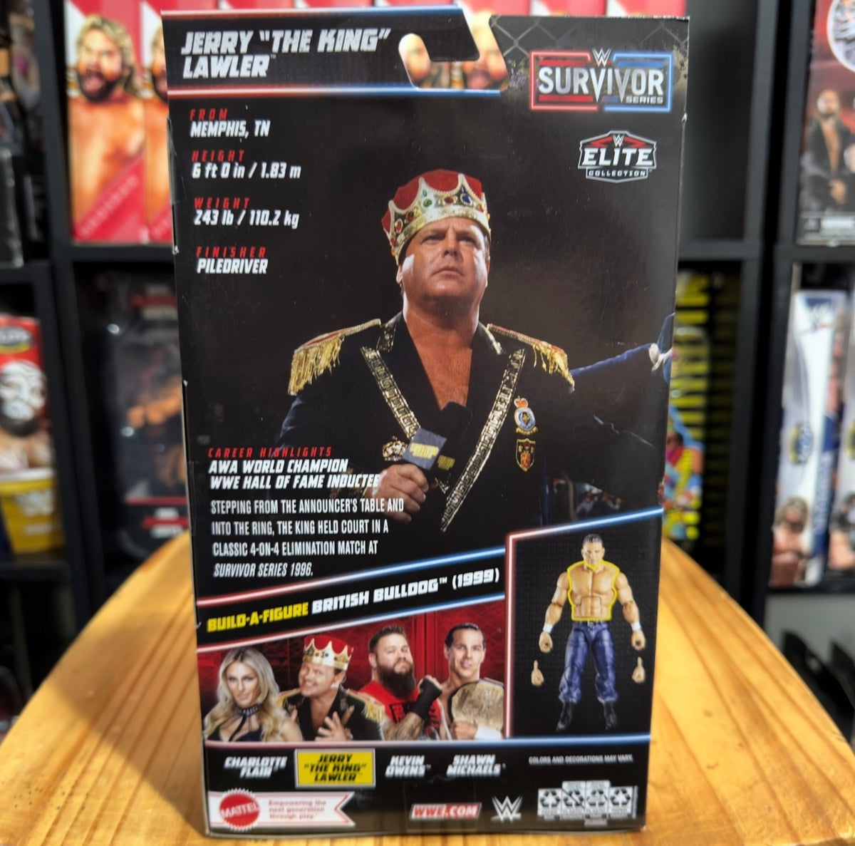 WWE Elite Survivor Series action figure box back with headshot and build details