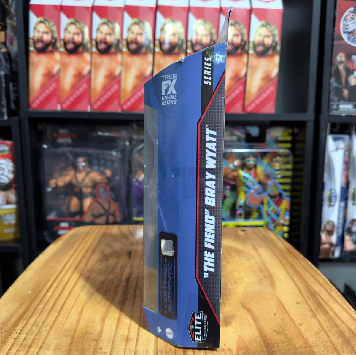 WWE Elite Series 92 action figure box side with vertical “The Fiend” branding