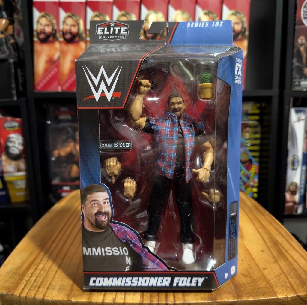 WWE Elite Commissioner Foley action figure in clear blister on retail box, Series 102