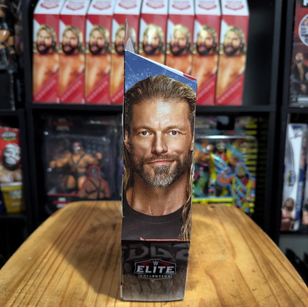 WWE Elite action figure box with wrestler portrait and Elite logo