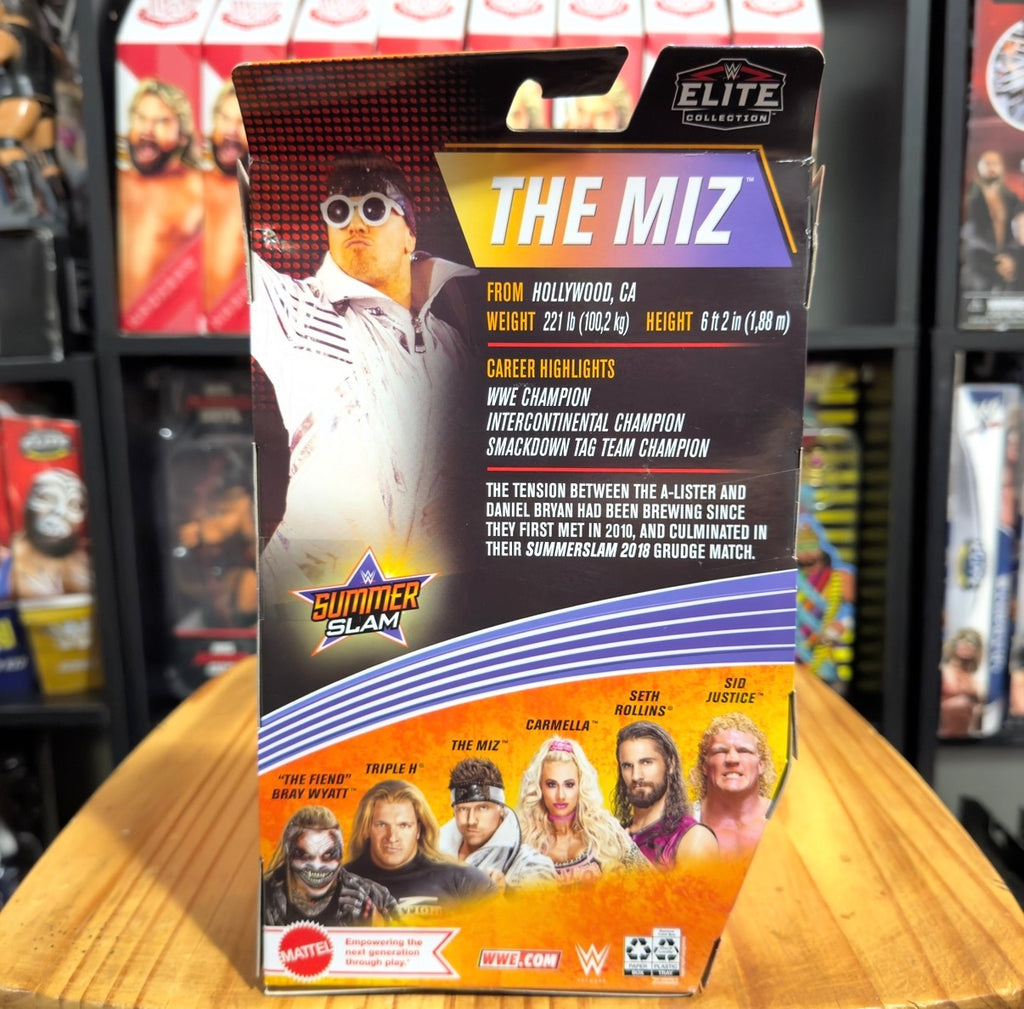 WWE Elite Collection The Miz SummerSlam action figure box back, The Miz in white outfit