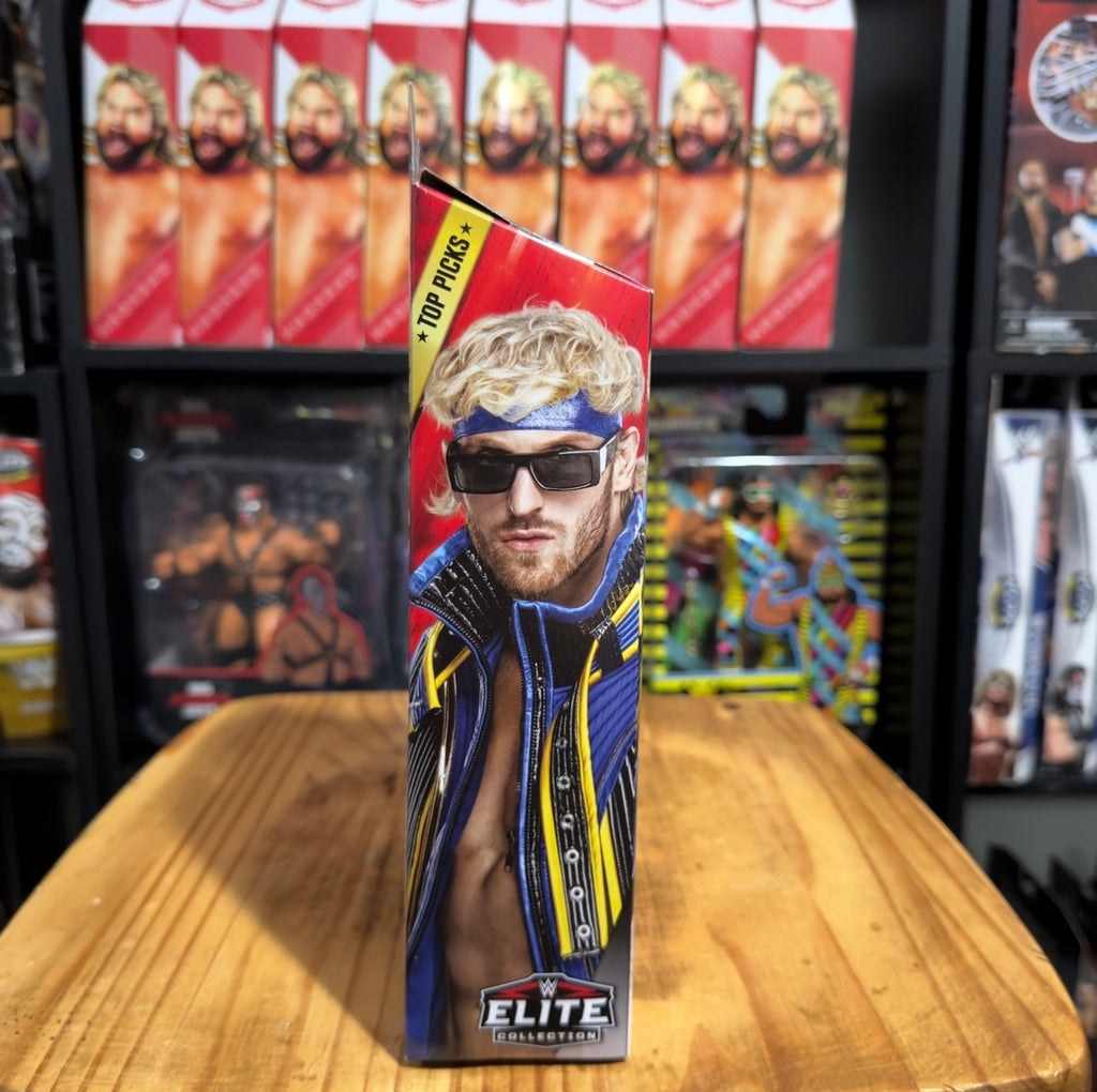 WWE Elite Top Picks Logan Paul action figure box with character portrait and glasses