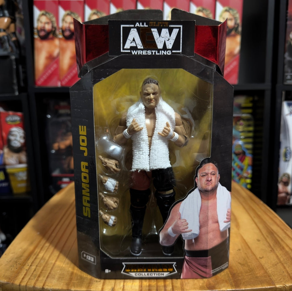 Wrestling action figure in front window box, featuring Samoa Joe