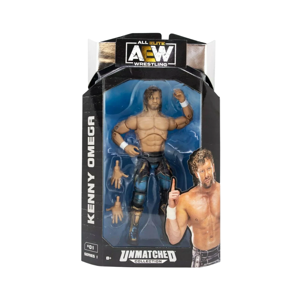 AEW Unmatched action figure blister box with Kenny Omega, Series 1