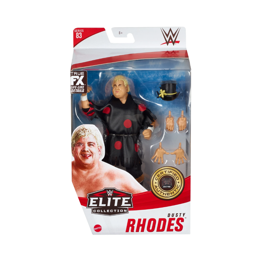 WWE Elite Collection action figure box with black jacket and red polka dots