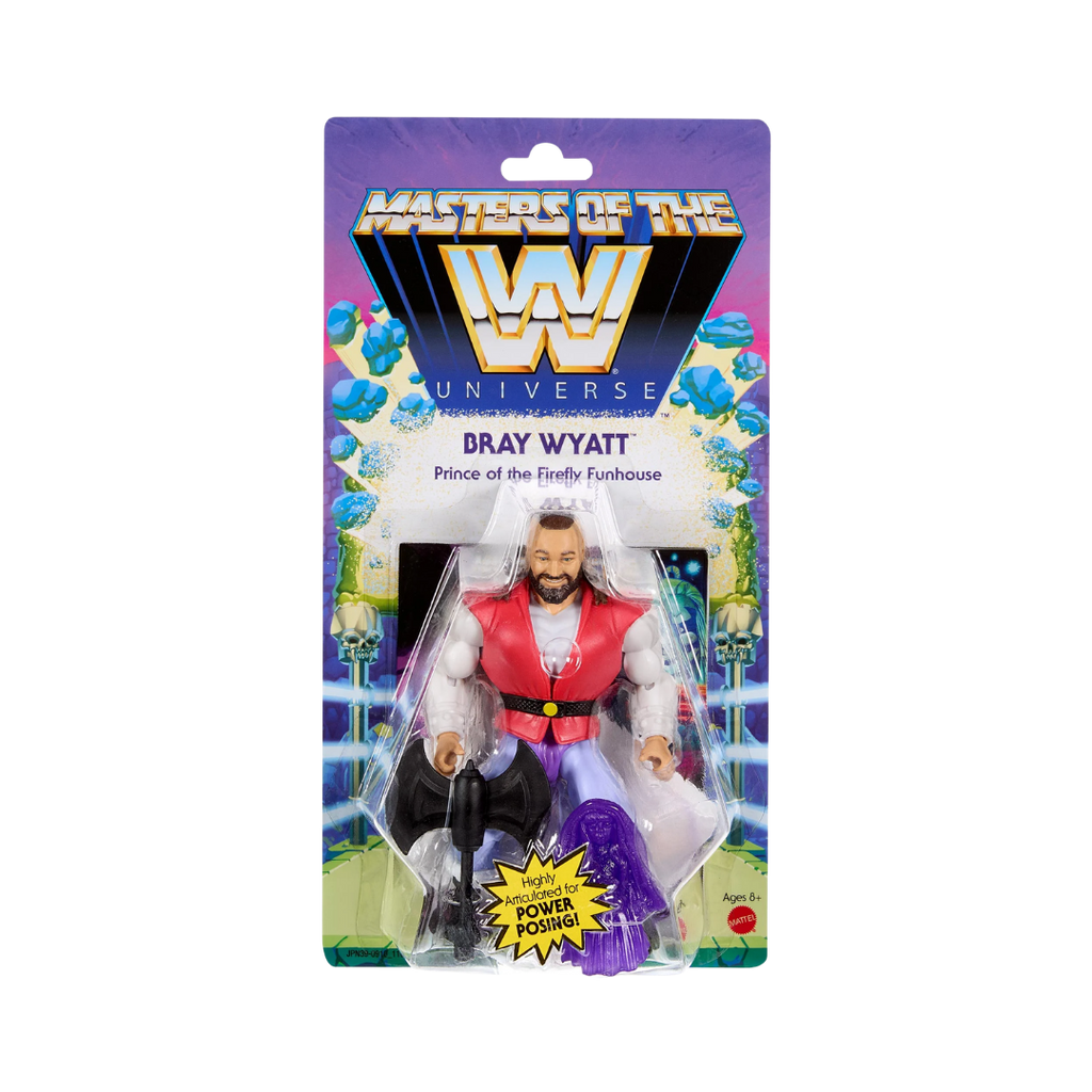 Bray Wyatt action figure in Masters of the WWE Universe blister pack, red vest and hat