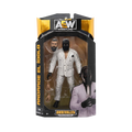 AEW Unrivaled wrestling action figure in box, white pinstripe suit with face mask