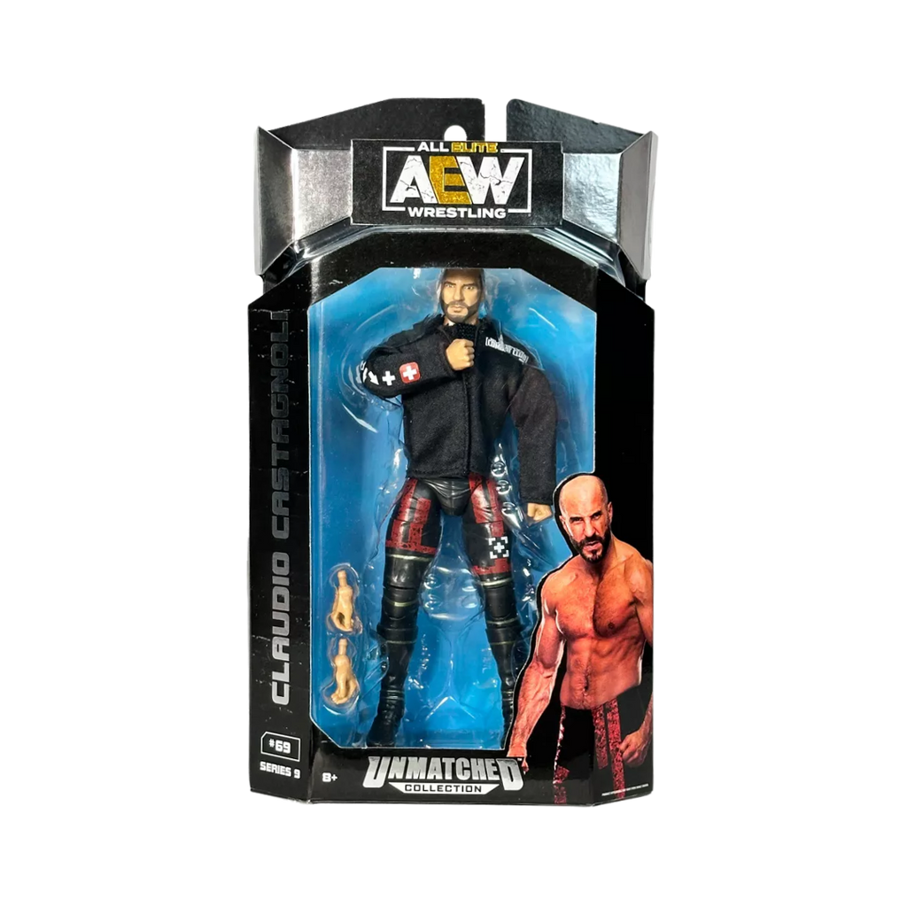 AEW Unmatched wrestling action figure box with Claudio Castagnoli artwork