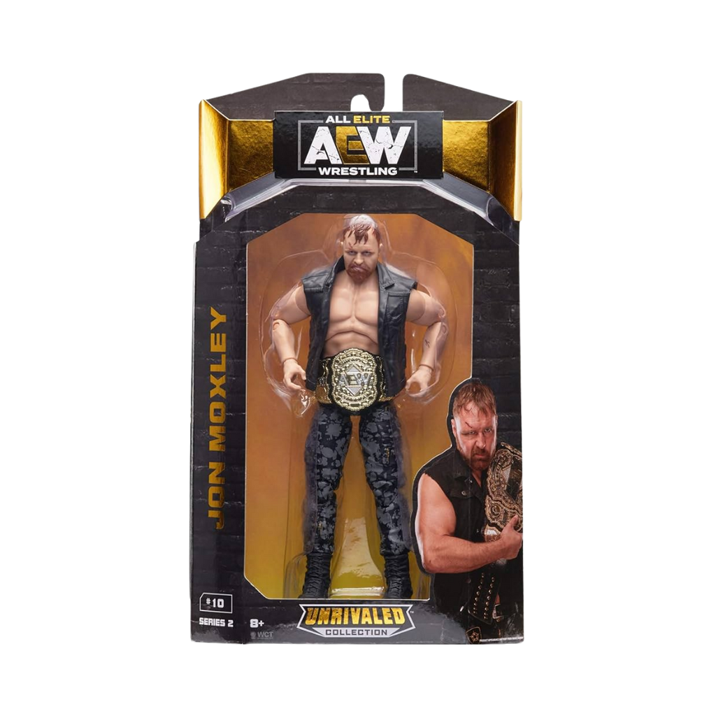 Jon Moxley AEW Unrivaled Series action figure in retail box with championship belt