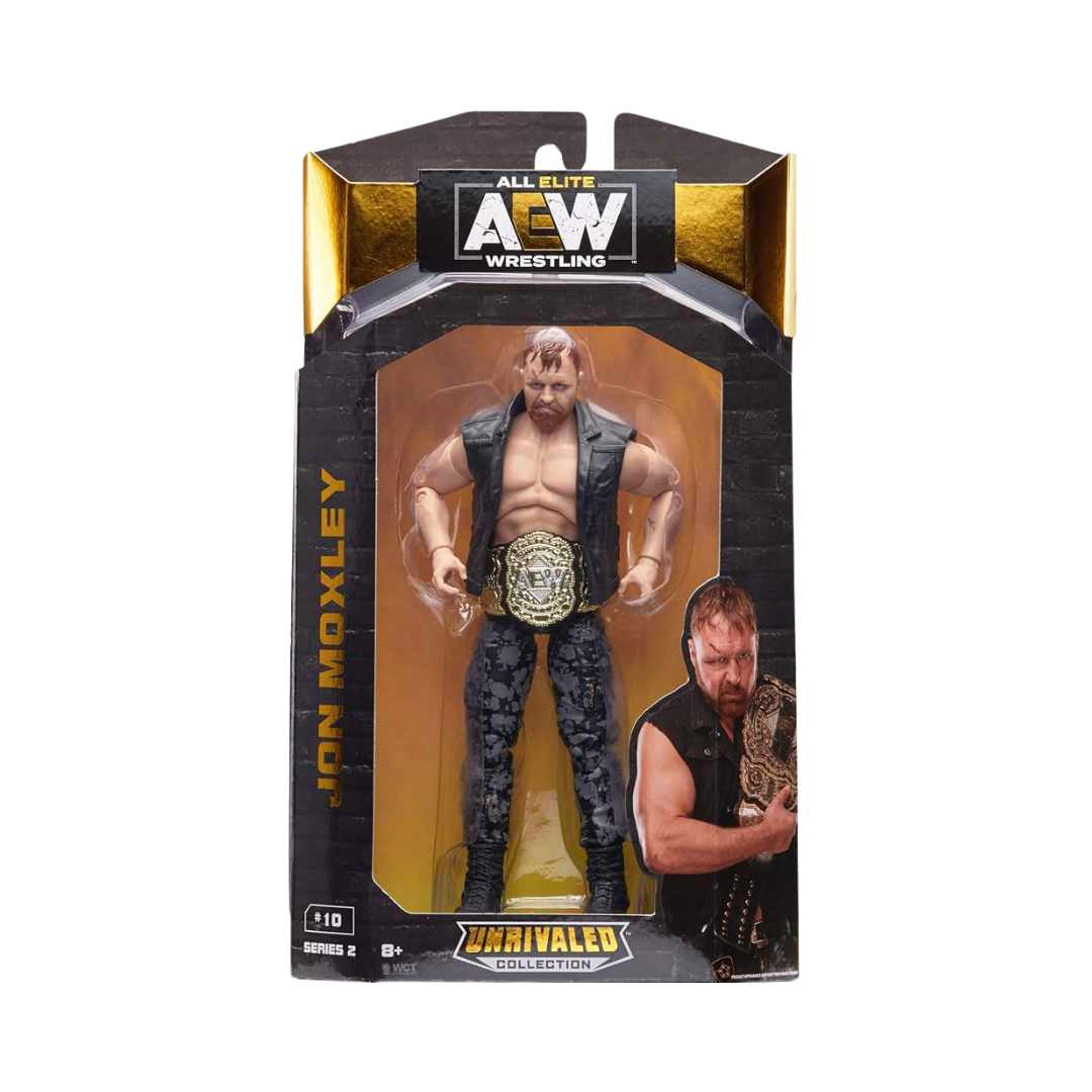 Jon Moxley AEW Unrivaled Series action figure in retail box with championship belt