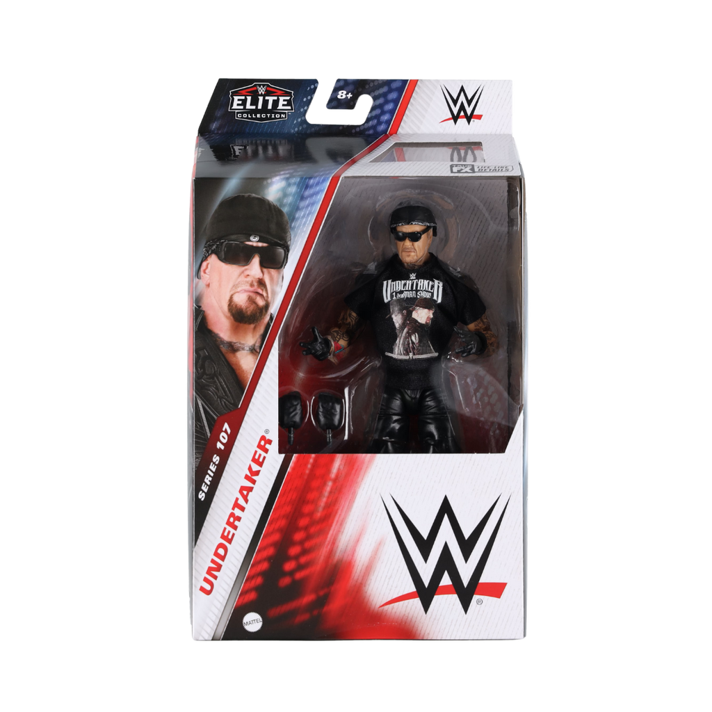 Undertaker WWE Elite action figure in box, black coat and hat, sunglasses