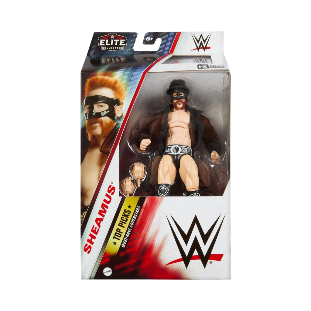 WWE Elite Sheamus action figure in retail display box with logo graphics