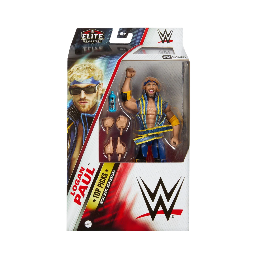 WWE Elite Collection Logan Paul action figure in retail box with accessories